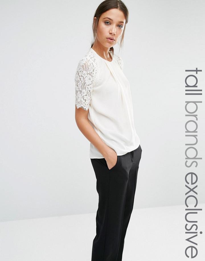 Y.a.s Tall Barca Lace Sleeve Blouse - Cream