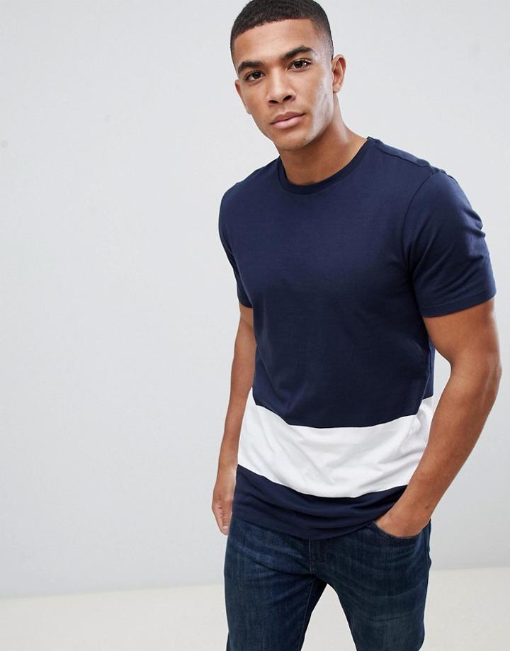 New Look Color Block T-shirt In Navy And White - Navy
