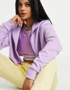 Asos Design Super Cropped Zip Through Hoodie In Lilac-white