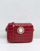 Versace Jeans Small Croc Cross Body With Gold Button Detail - Red