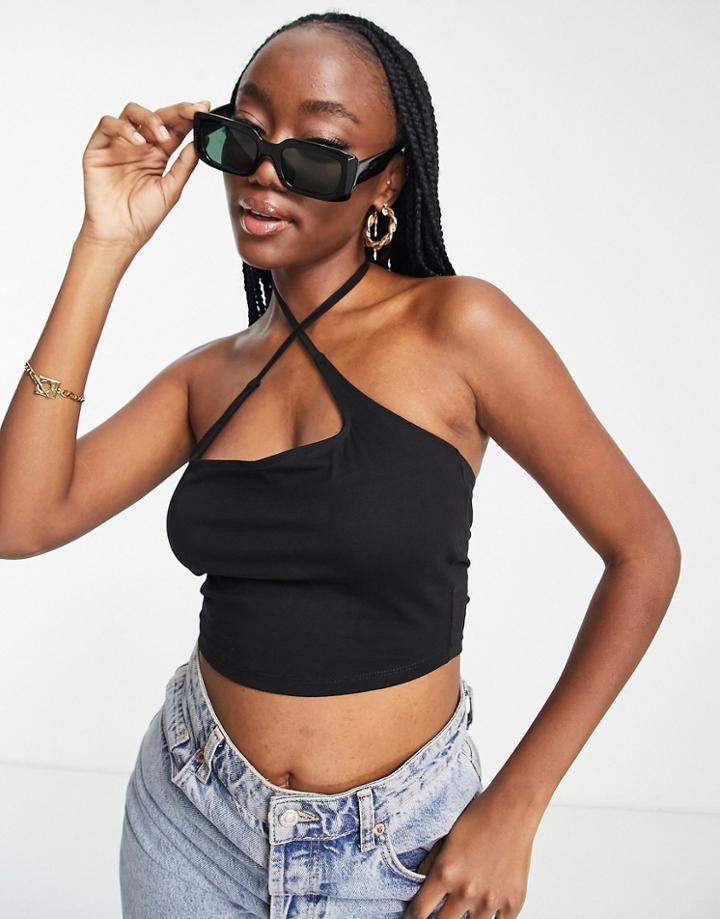 Asos Design Hourglass Square Neck Cross Strap Bandeau Top In Black