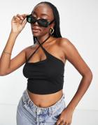 Asos Design Hourglass Square Neck Cross Strap Bandeau Top In Black