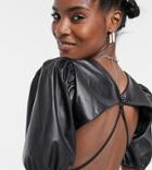 Collusion Open Back Pu Crop Top In Black