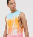 Asos Design Tall Relaxed Sleeveless T-shirt With Dropped Armhole With Bright Dip Dye Wash-multi