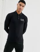 Ea7 Slim Fit Train Core Id Long Sleeve Logo Polo Shirt With Stretch In Black - Black