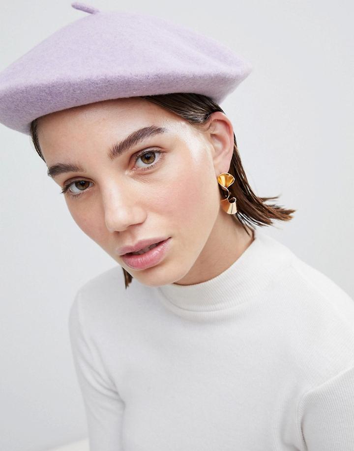 Asos Design Wool Beret - Purple