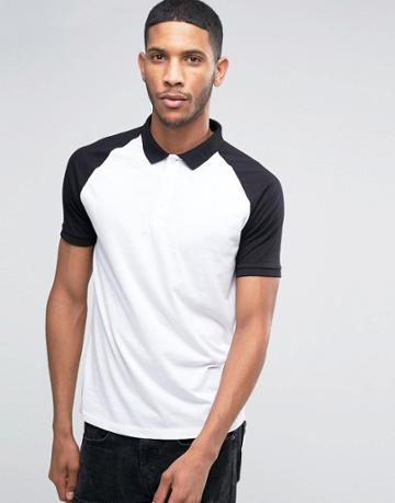 Asos Polo Shirt With Contrast Collar And Sleeves In White/black - Whit