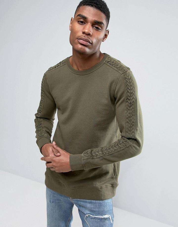 Black Kaviar Sweatshirt In Green With Sleeve Detail - Green