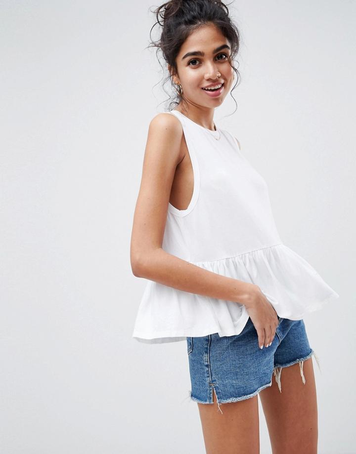 Asos Design Sleeveless Swing Top With Dropped Armhole And Pephem - White