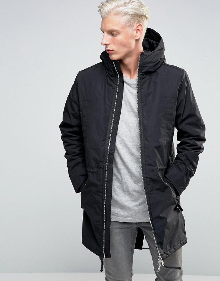 Adpt Parka With Fishtail And Two Way Zip Detail - Black