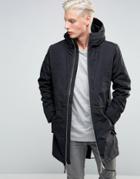 Adpt Parka With Fishtail And Two Way Zip Detail - Black