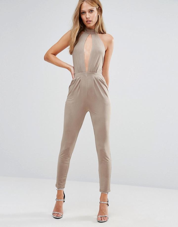 Oh My Love Choker Detail Jumpsuit - Brown