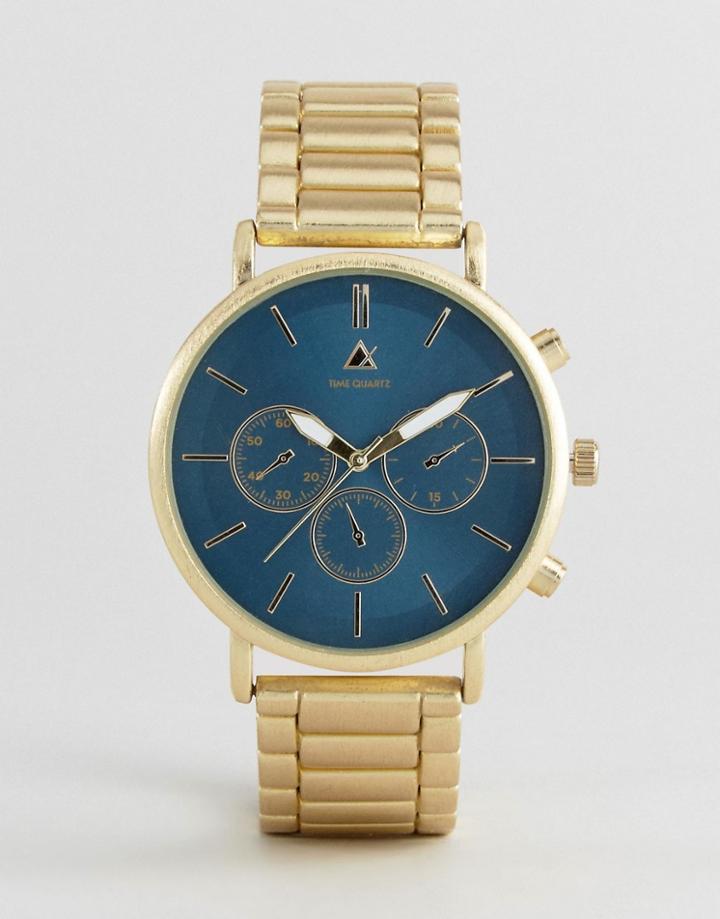 Asos Bracelet Watch In Brushed Gold With Dark Green Face - Gold