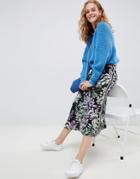 Asos Design Floral Longer Length Midi Skirt With Sports Tipping - Multi