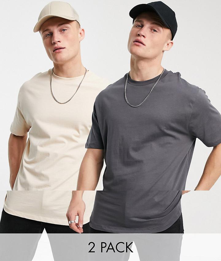 Asos Design 2 Pk T-shirt With Curved Hem-multi