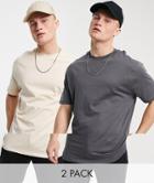 Asos Design 2 Pk T-shirt With Curved Hem-multi