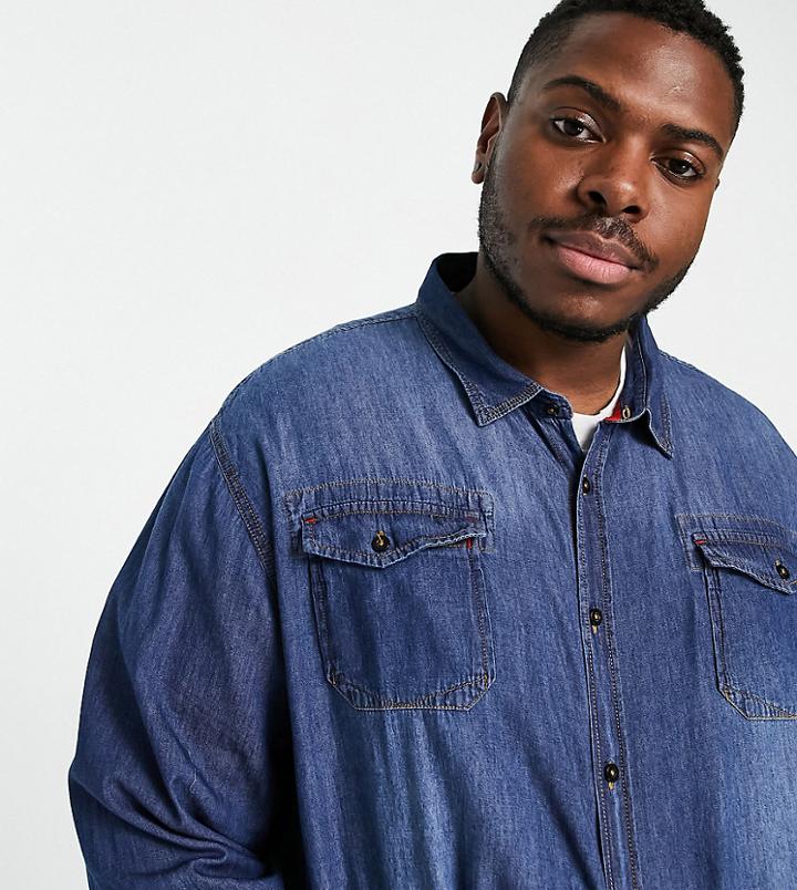 Duke Twin Pocket Long Sleeve Shirt In Vintage Denim-blues