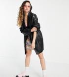 Collusion Oversized Pu Unstructured Longline Overcoat-black