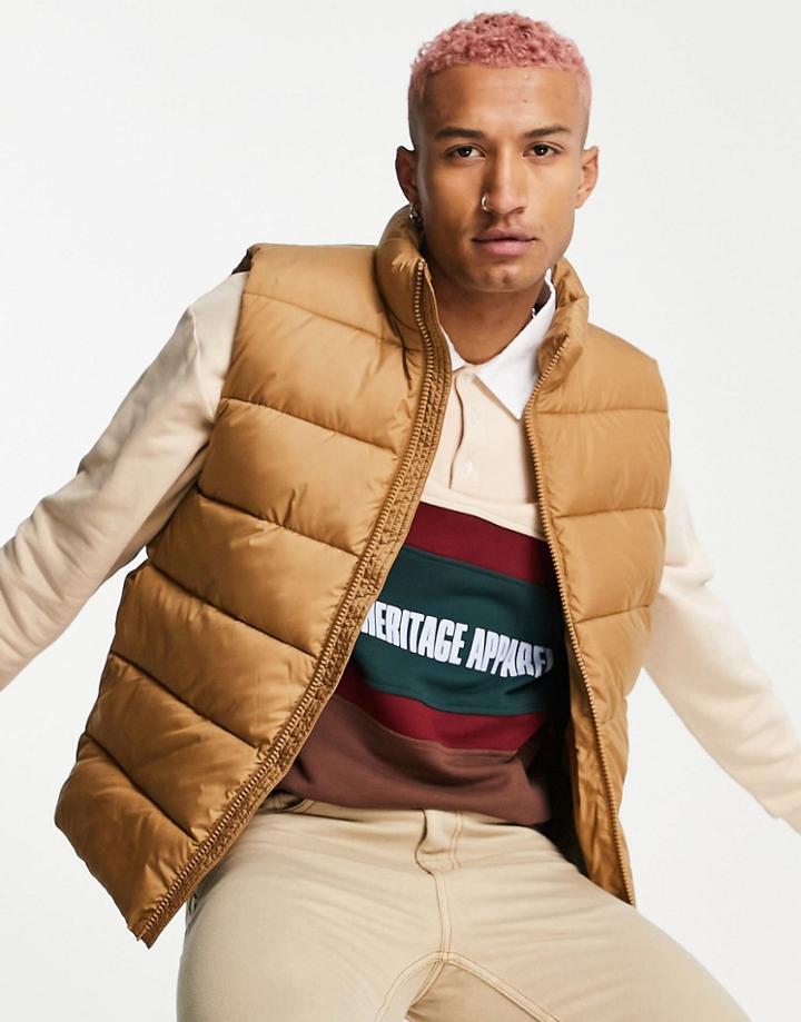 Asos Design Puffer Vest In Camel-blonde