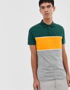 Asos Design Polo Shirt With Color Block In Green - Green