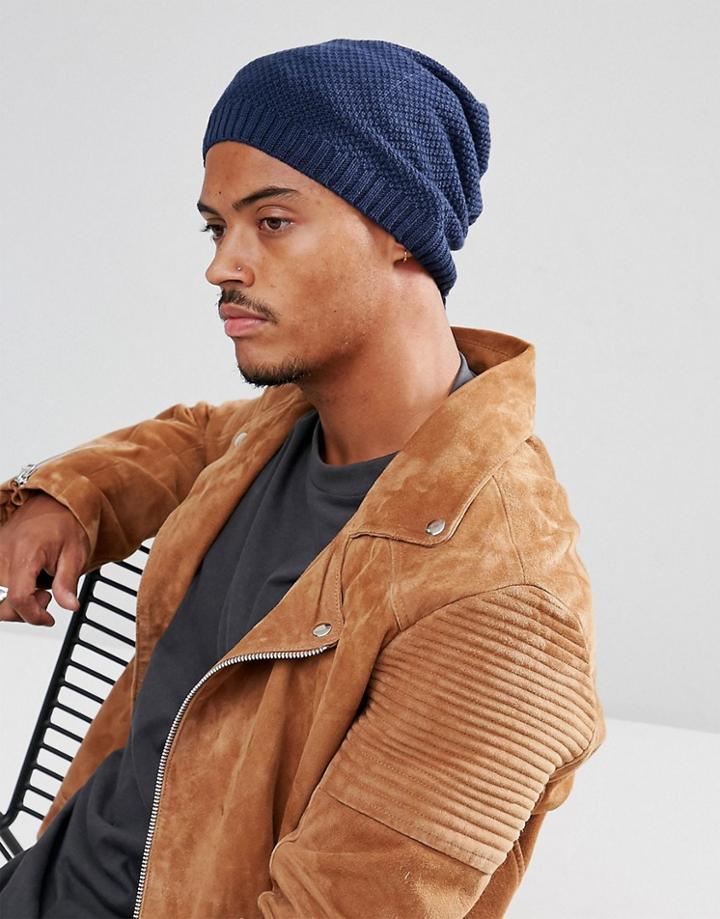 Asos Slouchy Beanie In Navy - Navy