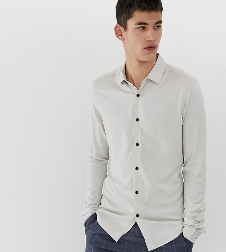 Asos Design Tall Muscle Viscose Shirt In Ecru-cream
