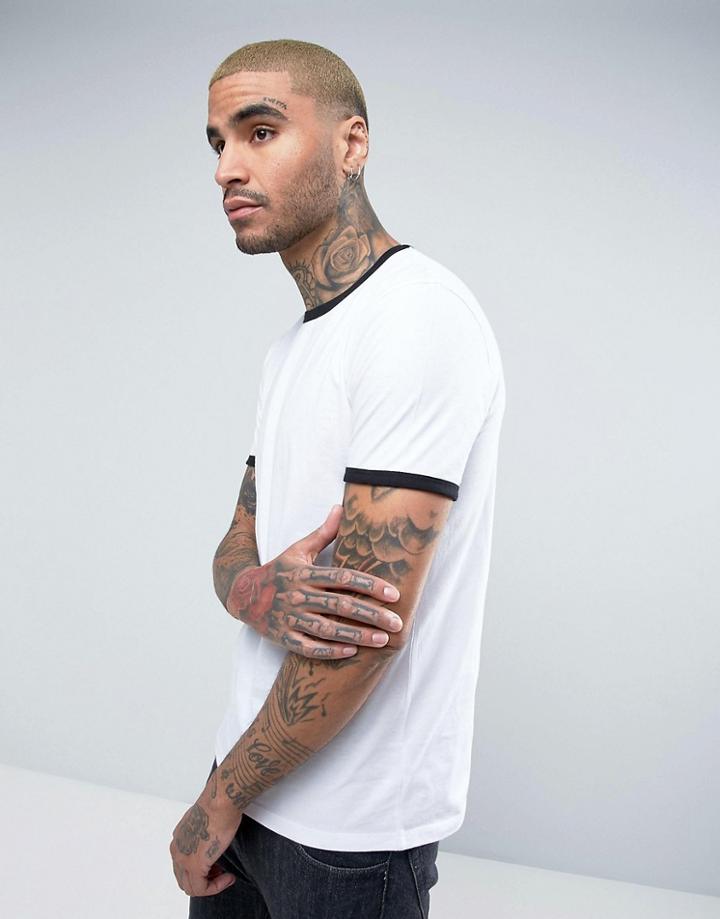 Asos T-shirt With Contrast Ringer - White