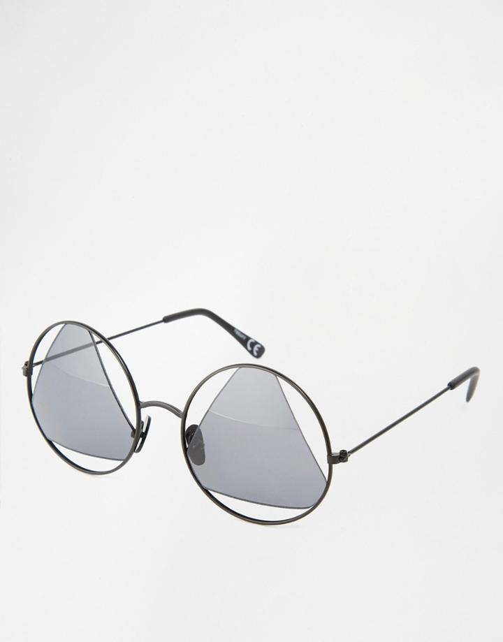 Asos Round Sunglasses With Cut Out Triangle Lens In Black - Black