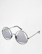 Asos Round Sunglasses With Cut Out Triangle Lens In Black - Black
