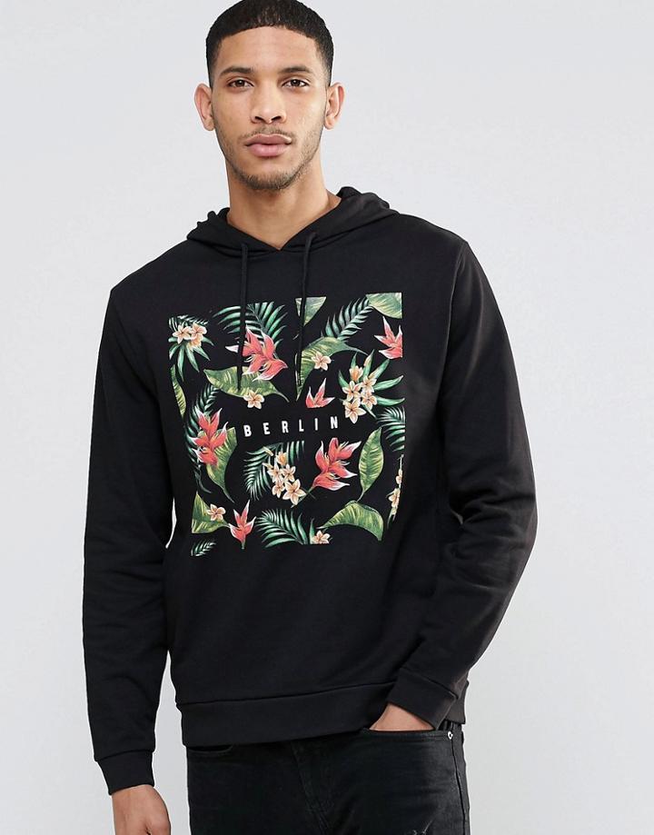 Asos Hoodie With Floral City Print - Black
