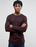 Asos Heavyweight Rib Longline Muscle Long Sleeve T-shirt With Curve Hem - Red