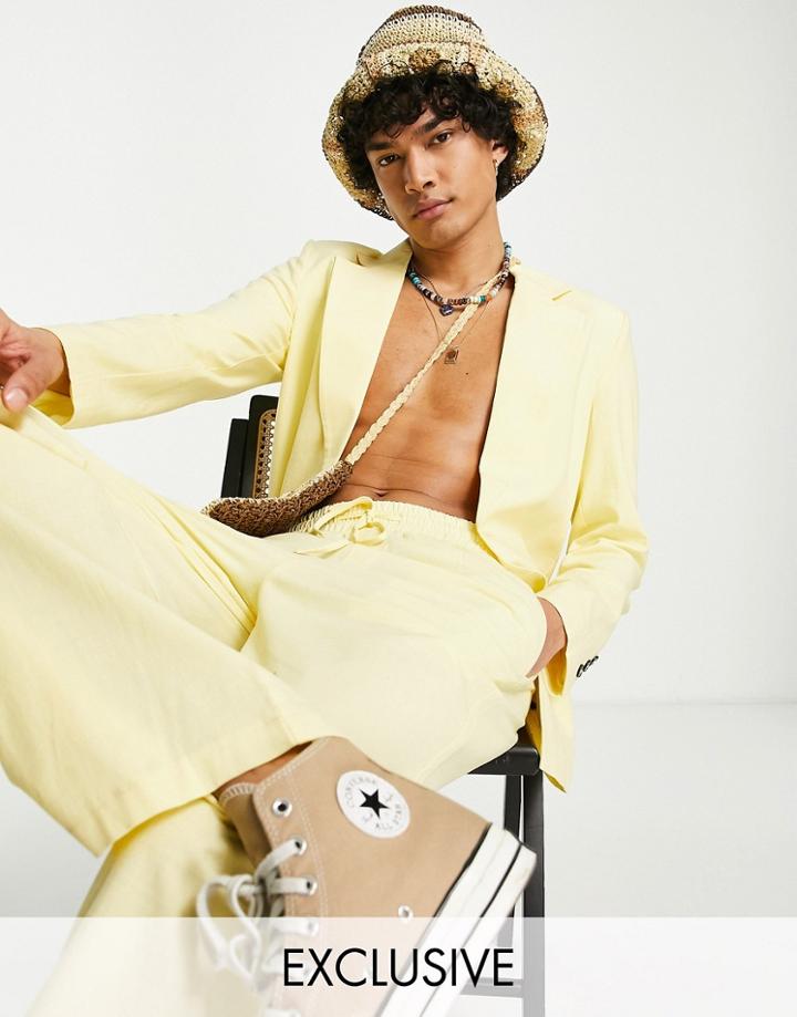 Reclaimed Vintage Inspired Yellow Linen Look Blazer
