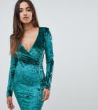 Scarlet Rocks Velvet Wrap Dress In Teal-green