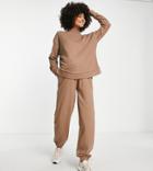 Chelsea Peers Maternity Oversized Sweatshirt And Sweatpants Set With Woven Logo Tab In Taupe-brown