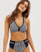 Pour Moi Checkers Hidden Underwire Halter Bikini Top In Black And White D-g Cup - Multi