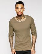 Asos Rib Extreme Muscle Long Sleeve T-shirt In Gray - Gray
