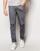 Asos Skinny Jeans With Knee Rips In Grey - Gray