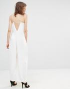 Mango Low Back Wide Leg Jumpsuit - White