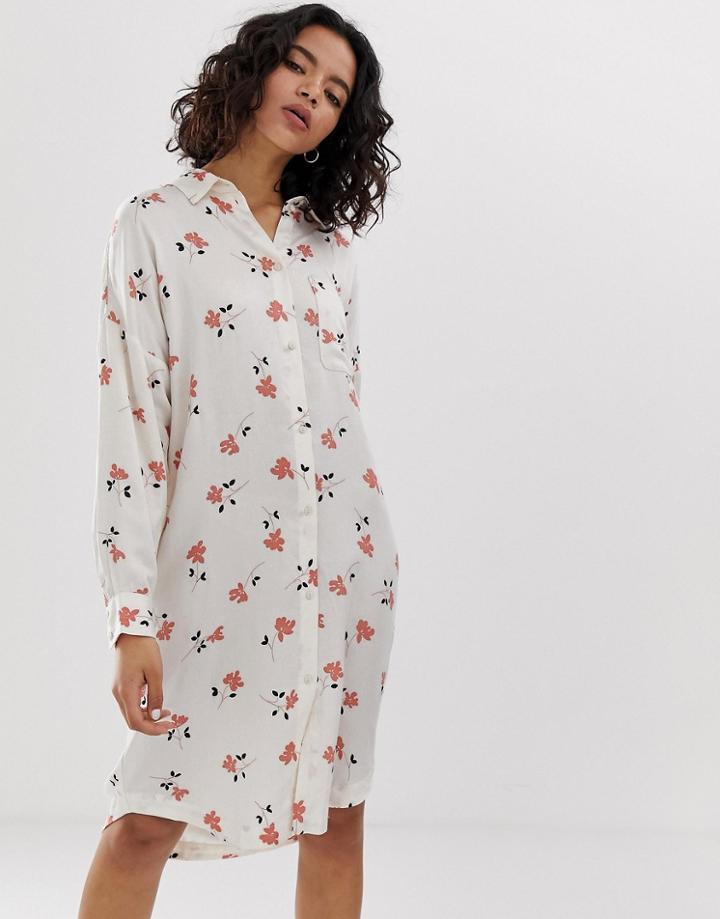 Moss Copenhagen Relaxed Shirt Dress In Ditsy Floral-white