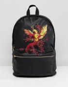 Asos Backpack In Faux Leather With Embroidered Bird Design - Black