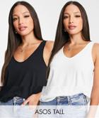 Asos Design Tall Ultimate Cotton Blend Scoop Neck Tank Top In 2 Pack Save - Multi