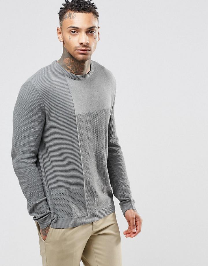 Asos Textured Block Sweater In Boxy Fit - Shark