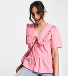 Influence Petite Collared Cotton Blouse In Pink