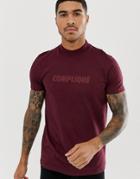 Asos Design T-shirt With Tonal French Slogan Print And Turtleneck - Red
