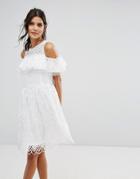 Amy Lynn Cold Shoulder Lace Dress - White