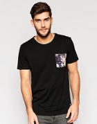 Only & Sons T-shirt With Floral Printed Pocket - Black