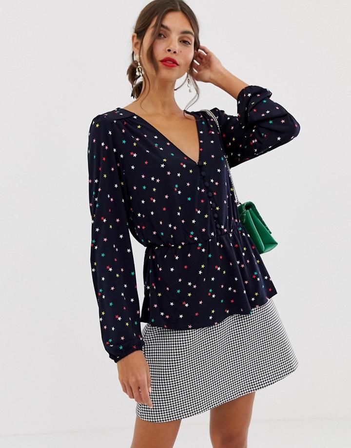 Oasis Wrap Blouse In Star Print - Multi