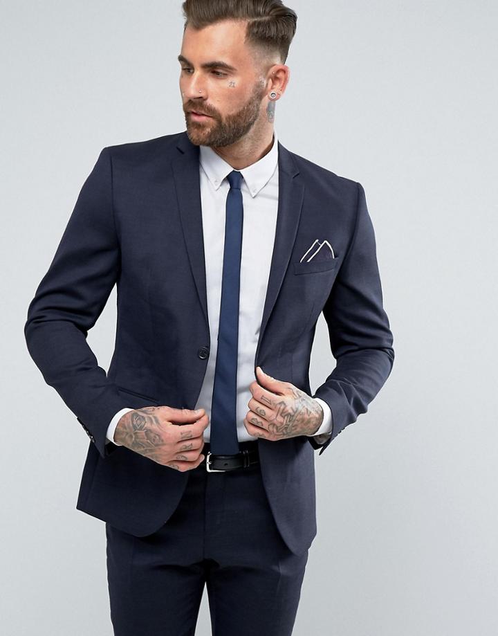 Selected Homme Slim Suit Jacket In Wool Mix With Stretch Lining - Navy