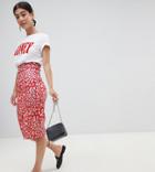 Lost Ink Petite Pencil Skirt With Side Split In Leopard - Red