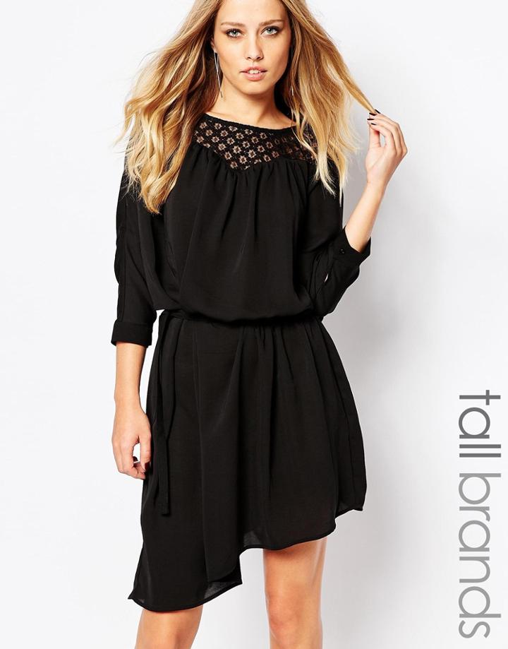 Y.a.s Tall Oversized Shift Dress With Lace Yoke - Black